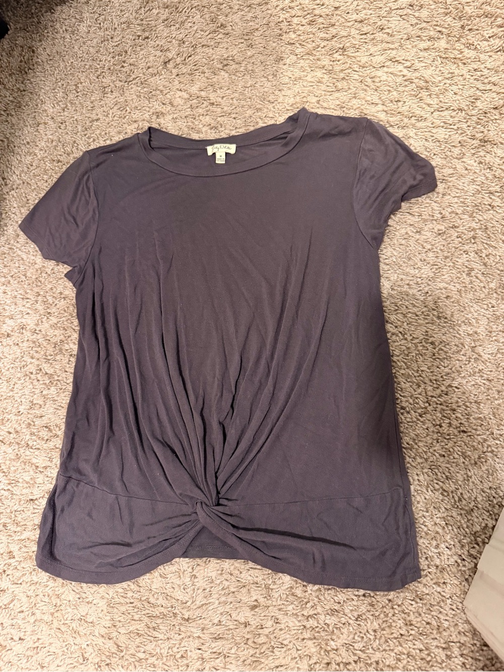 Lily White Navy Twist-Front Short Sleeve Tee